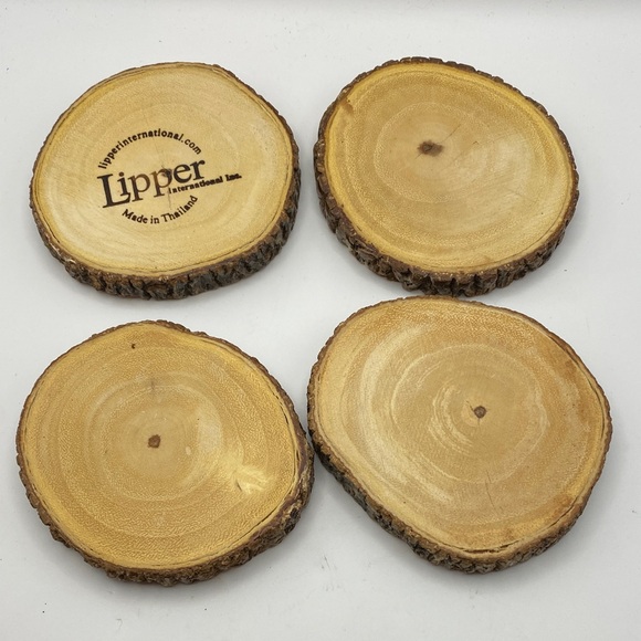 Lipper International Natural Wood Slice Coasters - Picture 1 of 6